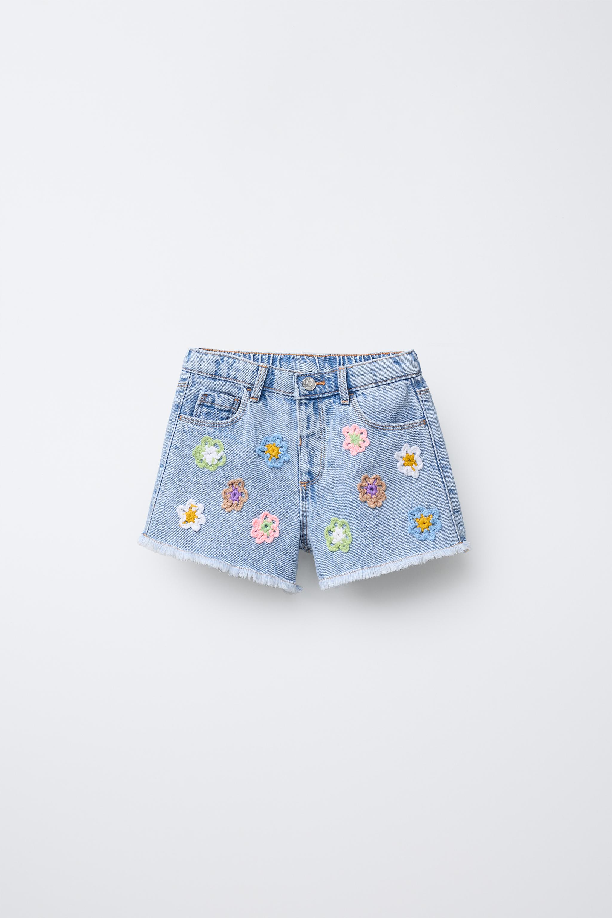 CROCHET FLOWER DENIM SHORTS - Light blue | ZARA Canada