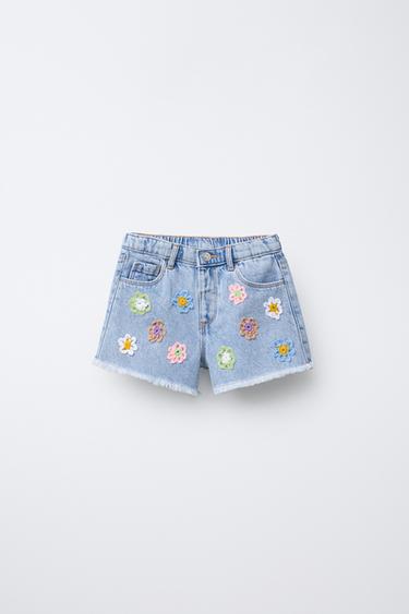 BERMUDA DENIM FLORES CROCHET - Azul claro de Zara