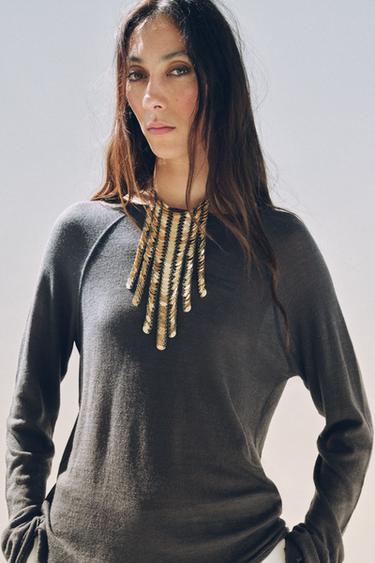 Zara LONG SLEEVE T-SHIRT WITH WOOL - Anthracite grey - Image 0