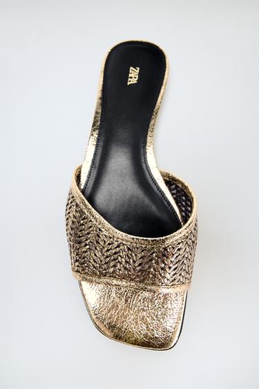 Zara BRAIDED FLAT SANDALS - Gold