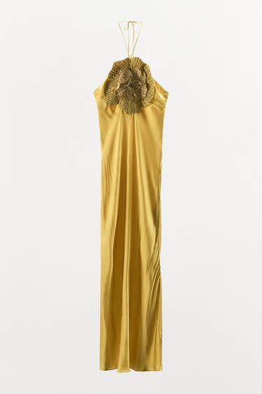 ROBE SATINÉE FLEUR EN RELIEF - Vert olive de Zara - Image 5