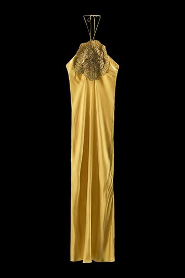 KLEID IN SATINOPTIK MIT RELIEFBLUME - Olivgrün von Zara - Bild 0