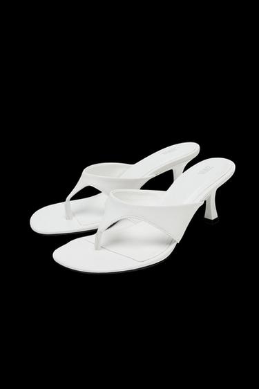 LEATHER HEELED SANDALS - white by Zara
