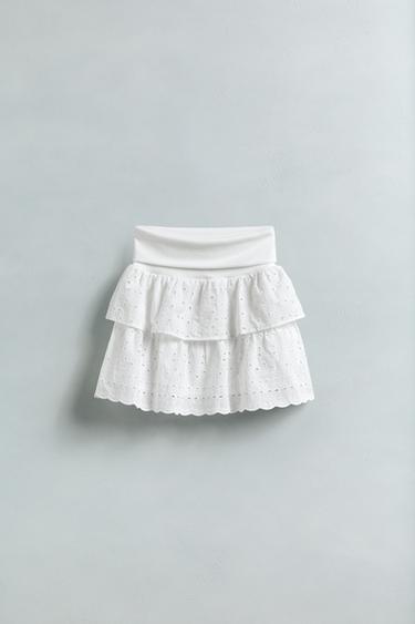 SCHIFFLI EMBROIDERY TURN-UP WAIST SKIRT - White by Zara