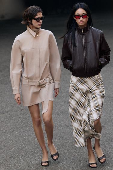 ASYMMETRIC CHECKS MIDI SKIRT - Ecru / Black by Zara