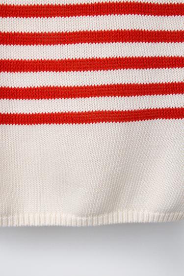 STRIPED KNIT TOP WITH HEART PATCH - Ecru / Red by Zara - Image 3