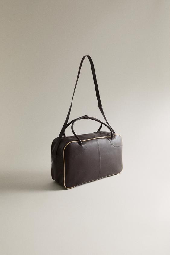 BOLSA EM COURO GOLFE - Marrom da Zara - Imagem 0