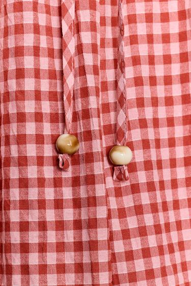 PANTALON LARGE À CARREAUX VICHY - Blanc / Rouge de Zara - Image 8