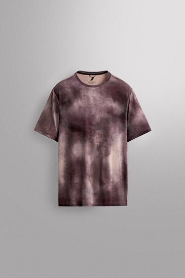 タイダイプリントパーフォレーションTシャツバーガンディZaraのタイダイプリントパーフォレーションTシャツ - バーガンディ 