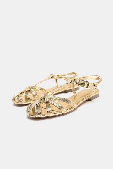 STRAPPY METALLIC-EFFECT CAGE SANDALS - Gold by Zara - Image 4