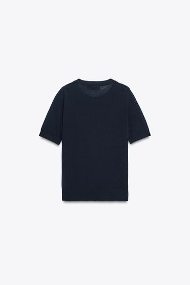 100% WOOL SHORT SLEEVE TOP - Navy blue by Zara - Image 5