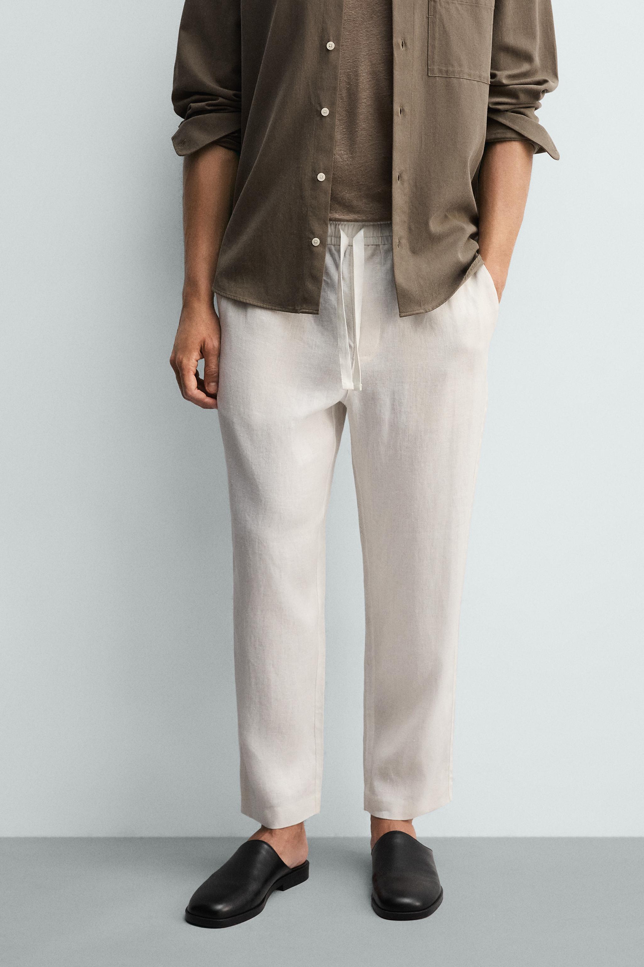 RELAXED FIT 100% LINEN PANTS — White