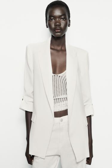 Zara TURN-UP SLEEVE BLAZER - Oyster-white