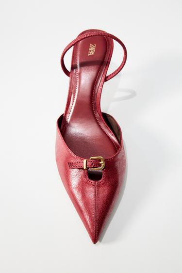 SLINGBACK HEEL SHOES WITH BUCKLE - Red by Zara