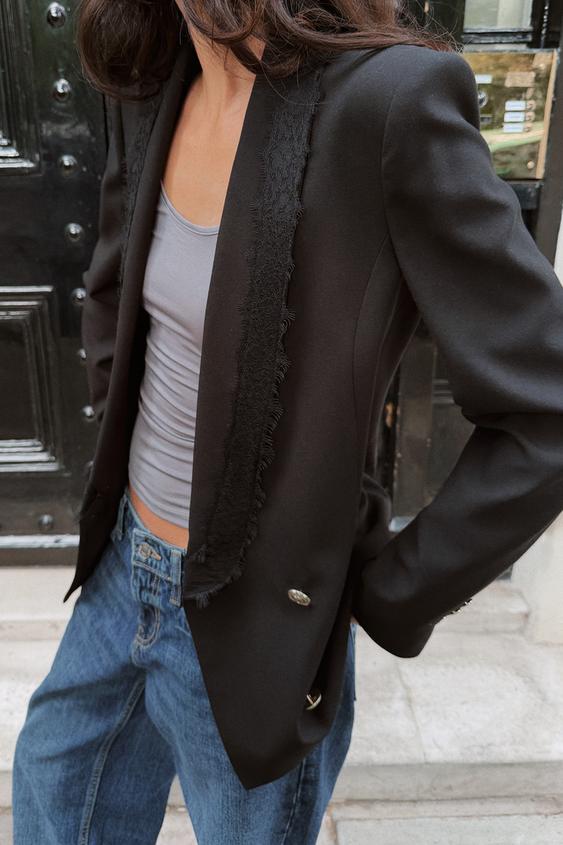 VESTE CROISÉE EN DENTELLE - Noir de Zara - Image 3
