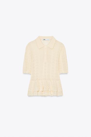 RUFFLE POLO NECK SWEATER - Ecru / Beige by Zara
