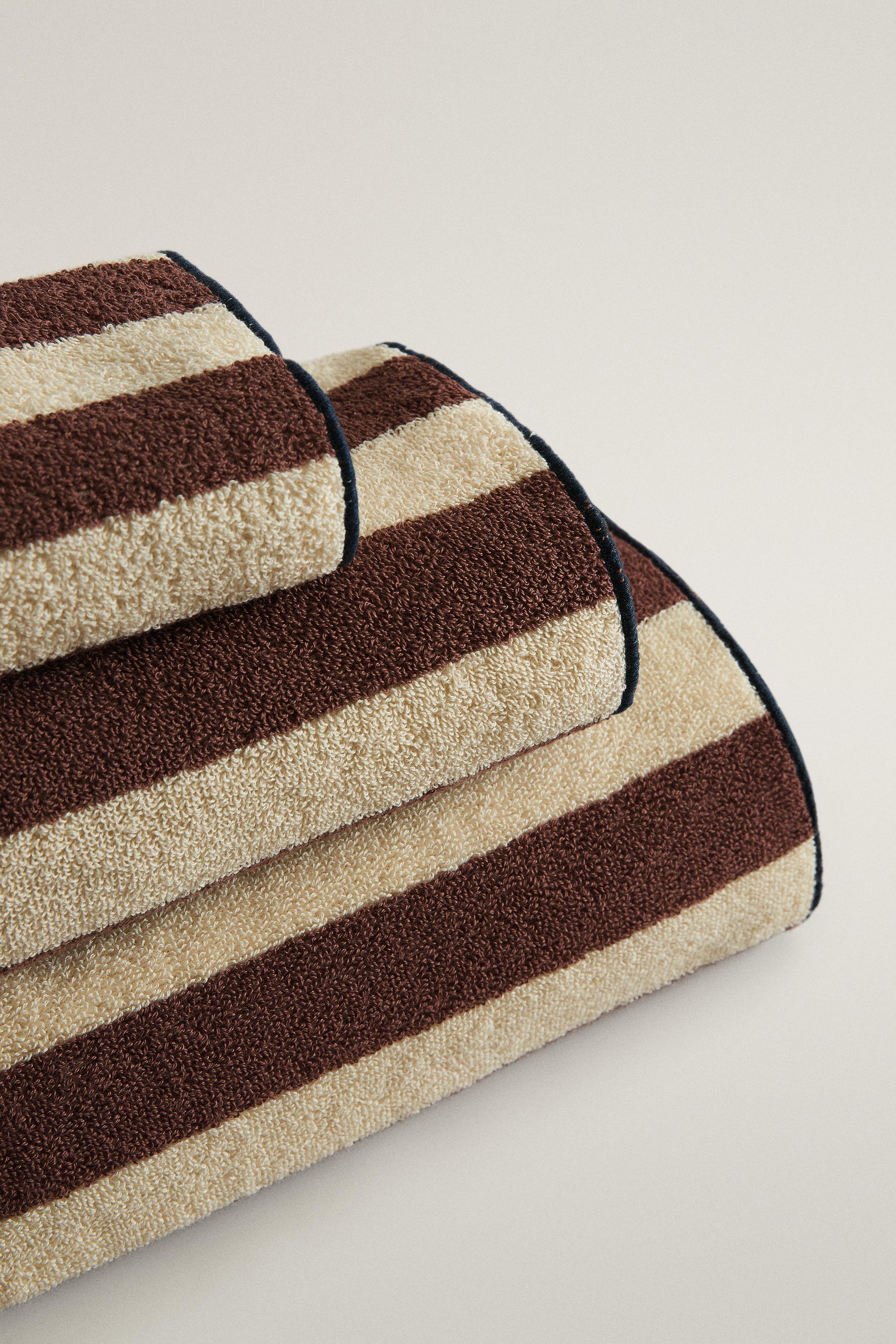 SERVIETTE DE BAIN COTON OVERLOCK RAYURES
