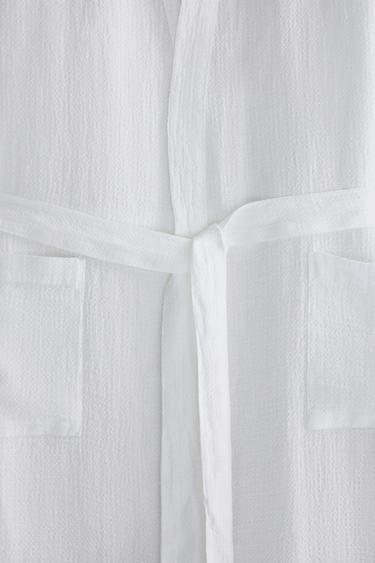 WAFFLE-KNIT LINEN DRESSING GOWN - White by Zara - Image 3