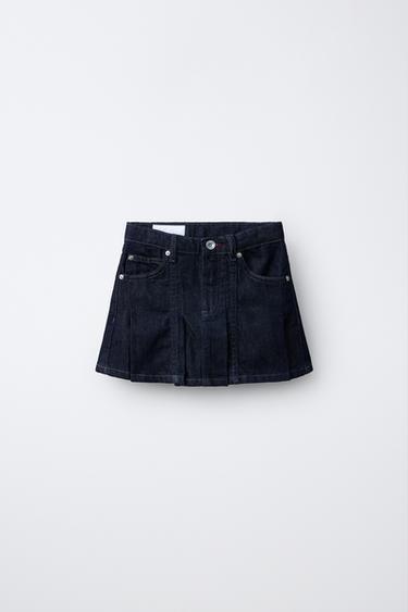 FALDA DENIM PLISADA - Azul de Zara