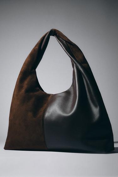 CONTRAST LEATHER SHOULDER BAG - Chocolate by Zara