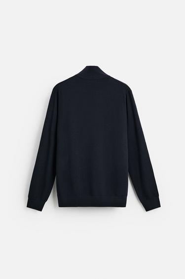 100% WOOL QUARTER ZIP JUMPER - Navy blue by Zara - Image 7