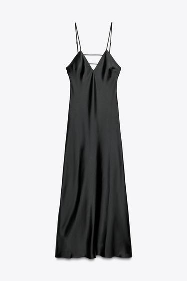 Zara SATIN EFFECT MIDI DRESS - Black