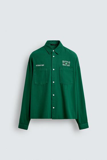 CONTRAST EMBROIDERY SHIRT - Green by Zara