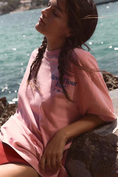 FADED-EFFECT TEXT T-SHIRT - Pink by Zara - Image 1