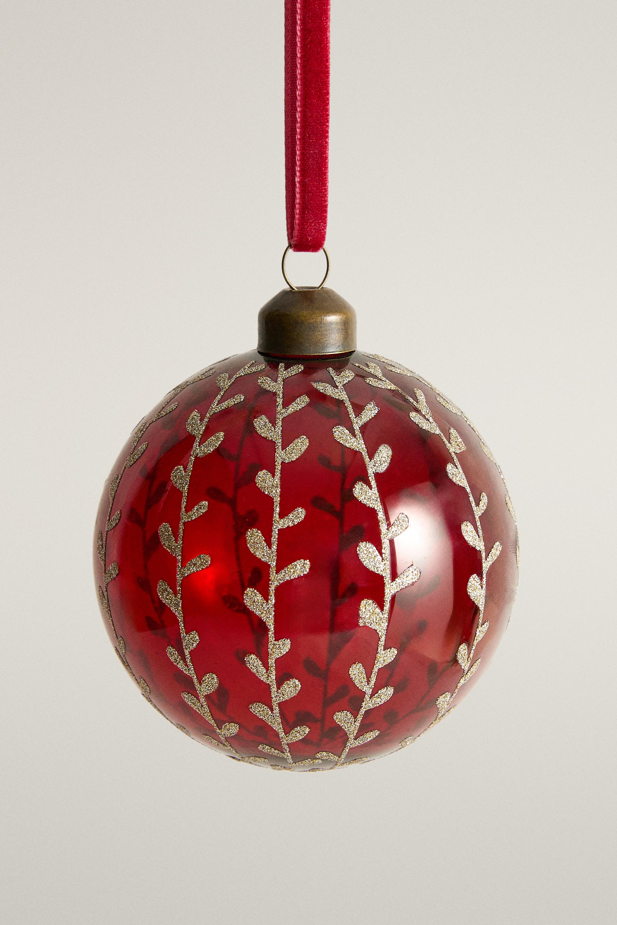 BOROSILICATE GLASS BAUBLE CHRISTMAS DECORATION WITH GLITTER FLOWERS