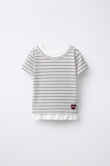 T-SHIRT MIT DOPPELTEM KRAGEN UND STREIFEN - Grau meliert von Zara