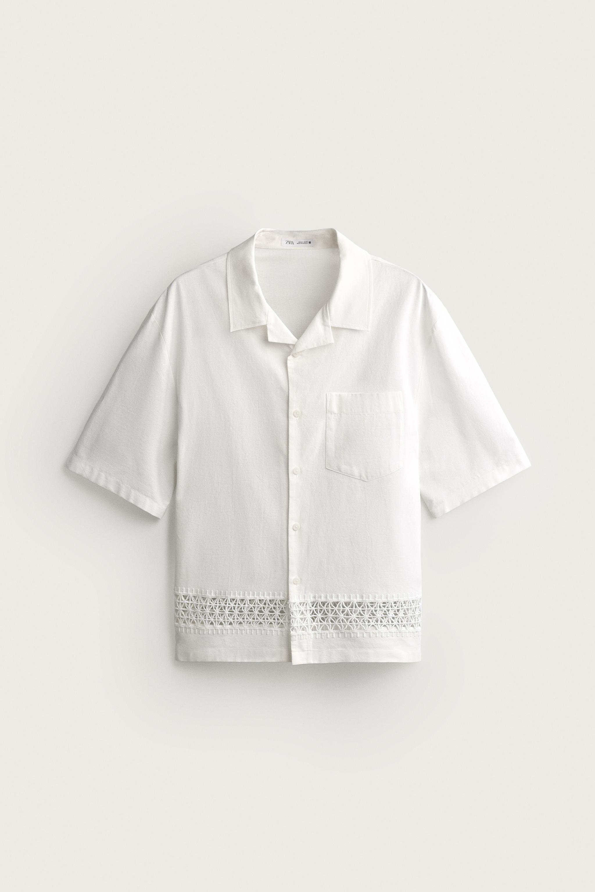 RELAXED FIT SHIRT WITH CONTRAST TRIM — Oyster-white