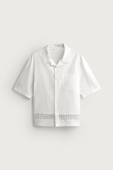 قميص RELAXED FIT بشريط مزخرف - أبيض مكسور الخاص بـ Zara