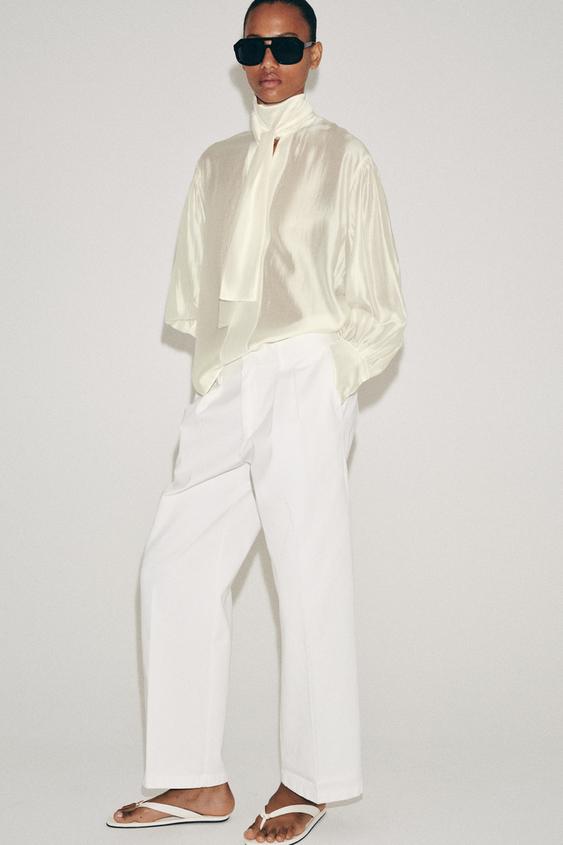 ZW COLLECTION SATIN BLOUSE WITH TIES - Oyster-white by Zara - Image 0