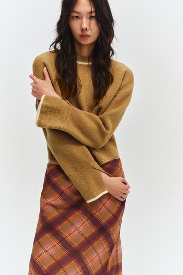 Zara 撞色邊飾針織衫 - 芥末色