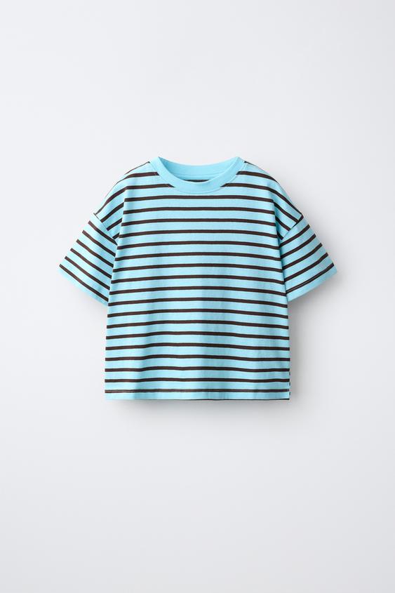 CAMISETA ESTAMPADO RAYAS - Turquesa de Zara - Imagen 0