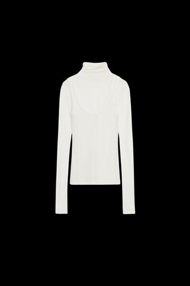 HIGH NECK LAYERED T-SHIRT - Ecru by Zara - Image 0