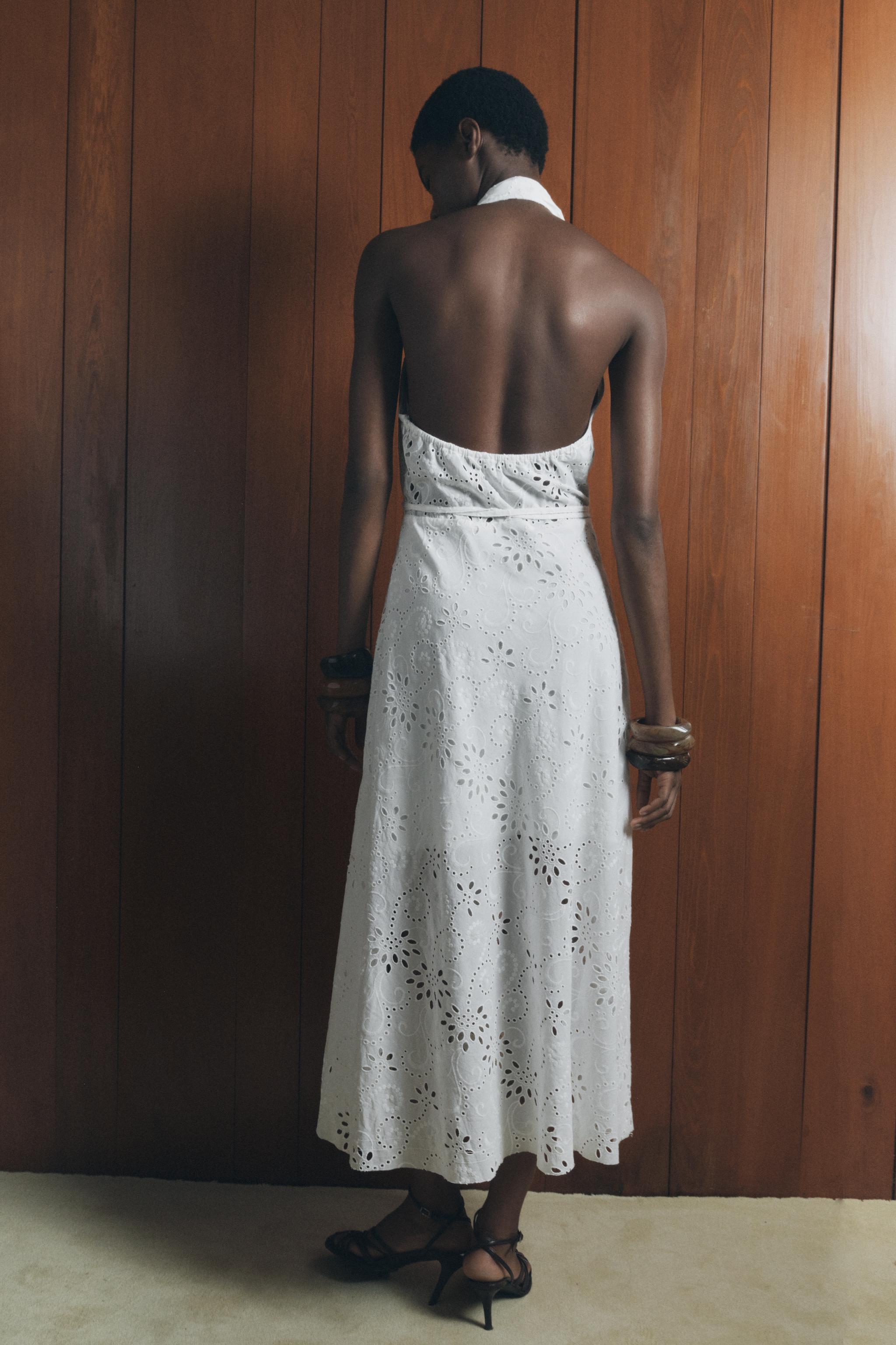 EMBROIDERED EYELET HALTER DRESS ZW COLLECTION - Ecru | ZARA