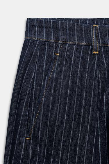 JEANS ZW COLLECTION BALLOON GESTREIFT MIT MITTELHOHEM BUND - Blau von Zara
