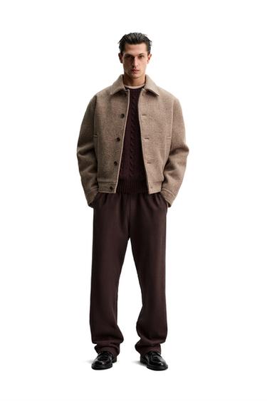 Zara WOOL FELT TEXTURE JACKET - Taupe gray - Image 0