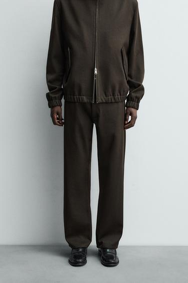 WOOL/COTTON TEXTURED TROUSERS - Chocolate by Zara