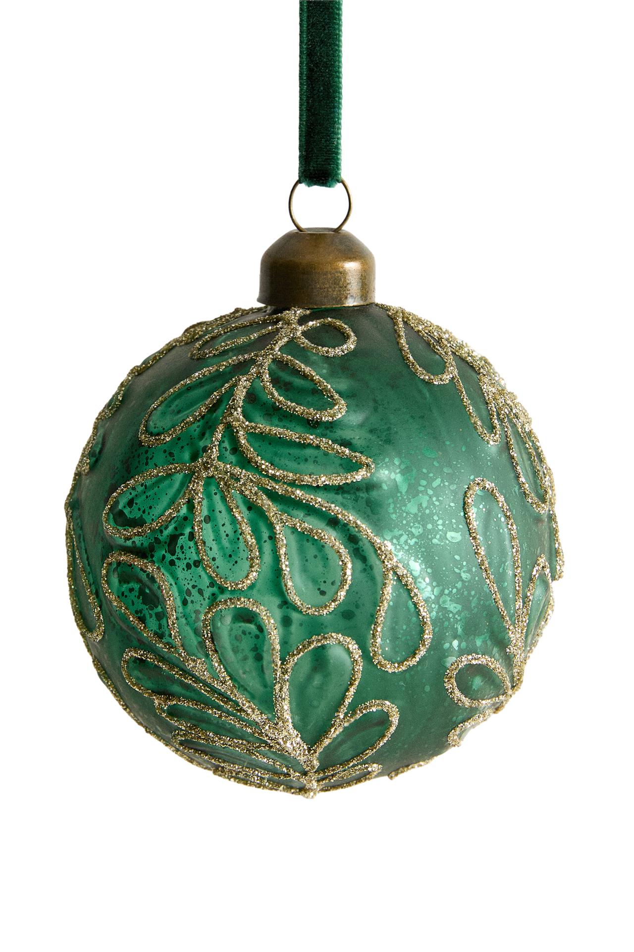 CHRISTMAS GLASS LEAF BAUBLE