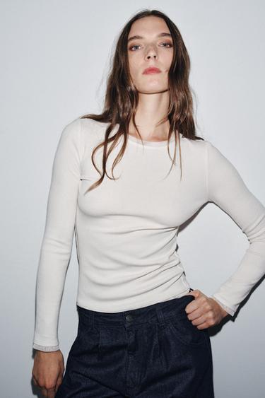 T-SHIRT WITH TULLE TRIMS - Mid-ecru by Zara