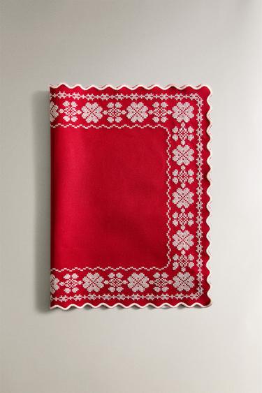 CHRISTMAS PLACEMAT WITH GEOMETRIC EMBROIDERY - Red by Zara - Image 1