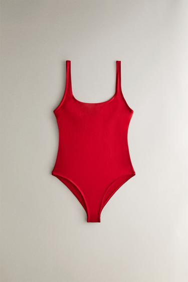 Zara WIDE STRAP BEACH SWIMSUIT - Red - Image 0