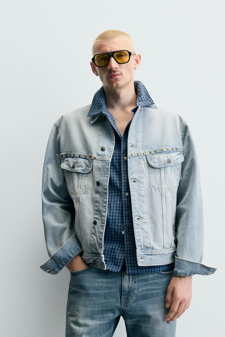 ZARA RELAXED FIT DENIM JACKET WITH METAL STUDS