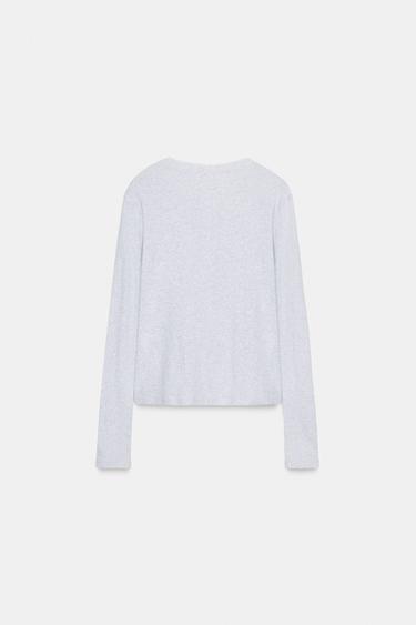 HAUT À FLEURS SUR LE DEVANT - Gris chiné de Zara - Image 5
