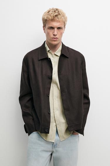 Sobrecamisa total look 100% lino - Marrón de Zara