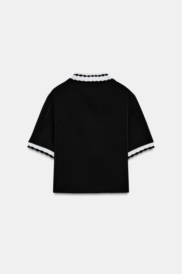 CONTRAST POLO TOP - Black by Zara - Image 7