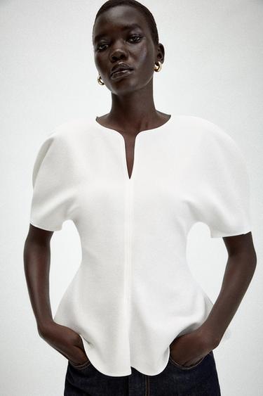 Zara SOFT PEPLUM TOP - White