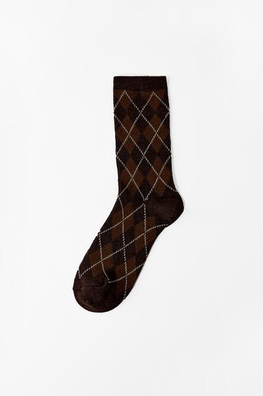CALCETINES ALGODÓN ROMBOS - Marrón oscuro de Zara